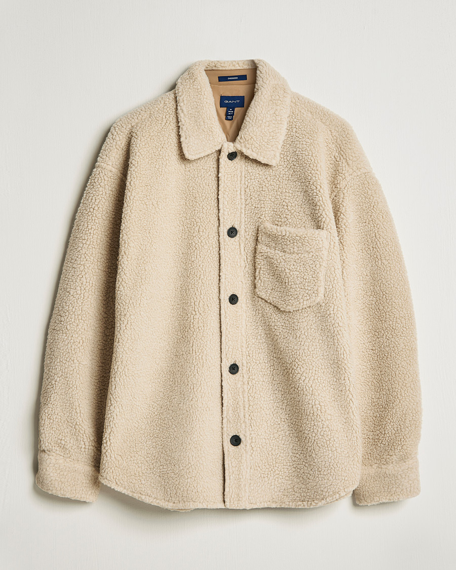 Men | Shirts | GANT | Sherpa Fleece Overshirt Putty