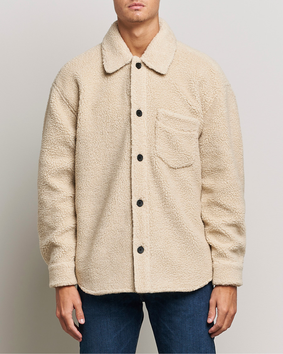 Men | Shirts | GANT | Sherpa Fleece Overshirt Putty