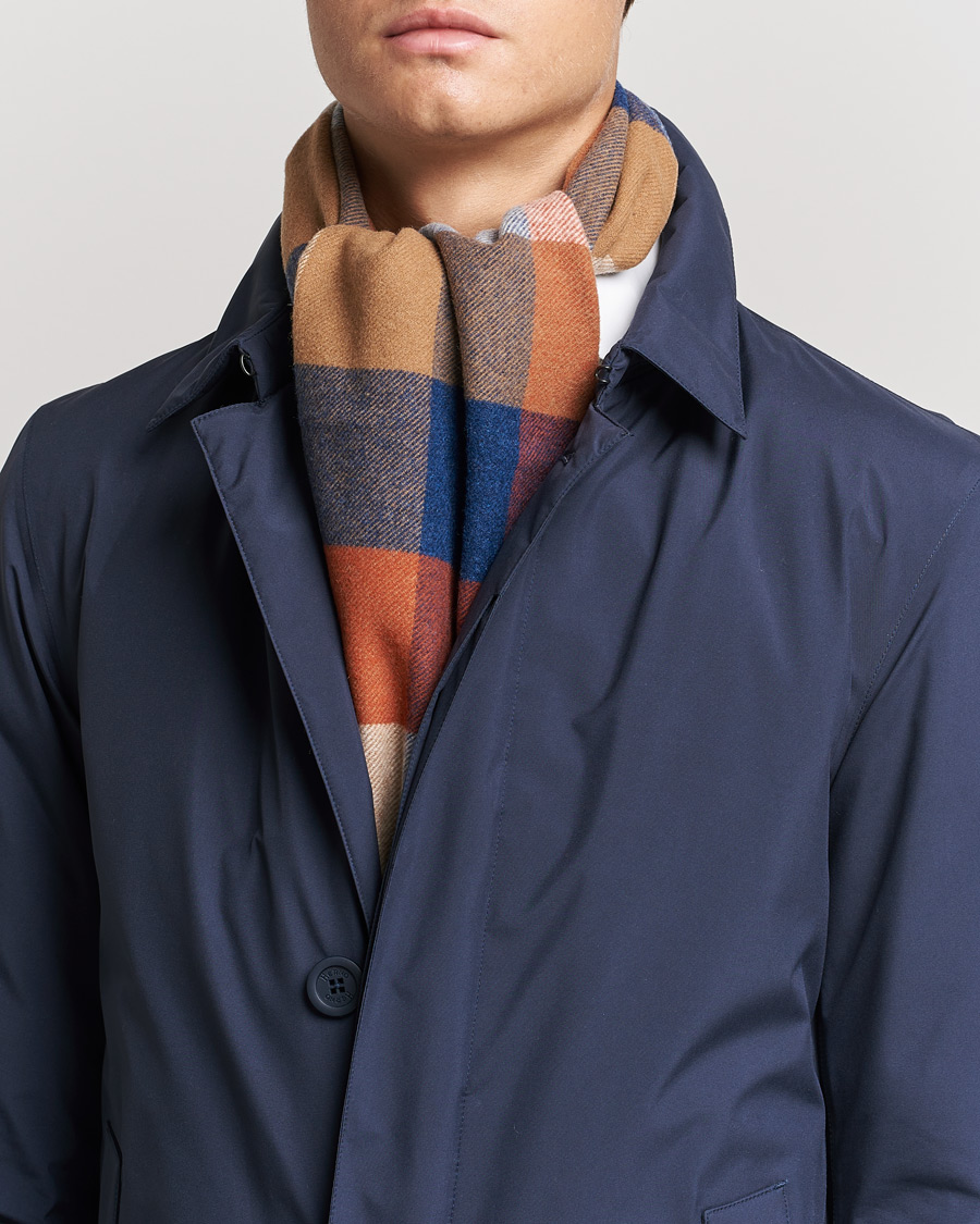 Men | Scarves | GANT | Wool Multi Check Scarf Golden Orange