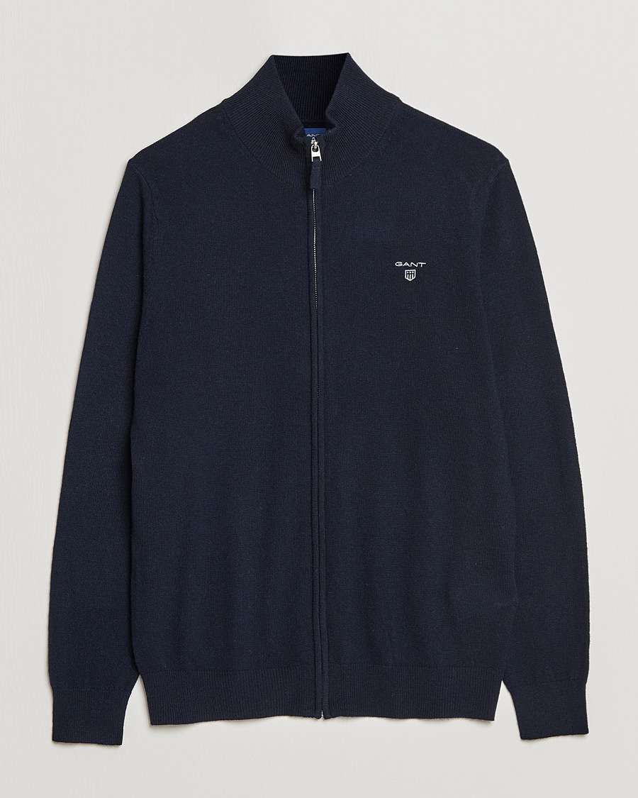 Men | Sweaters & Knitwear | GANT | Lambswool Full Zip Marine