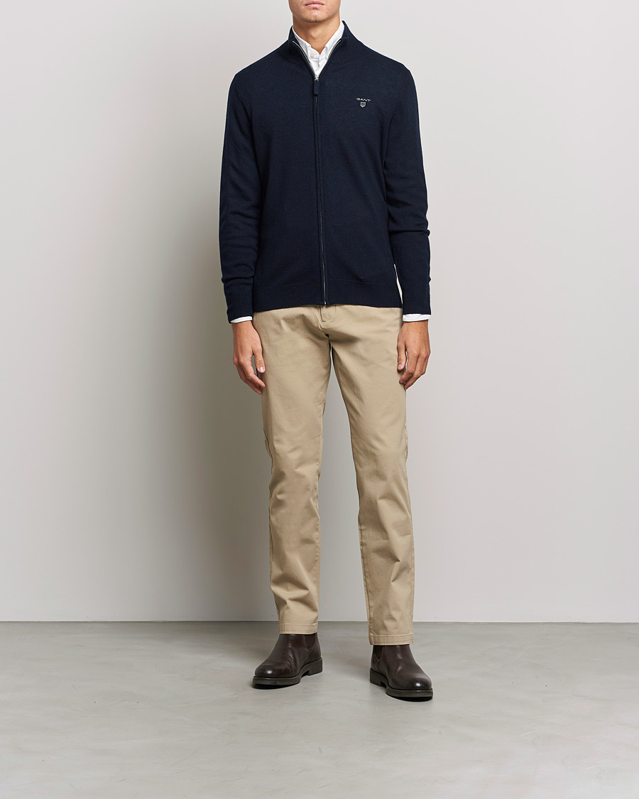 Men | Sweaters & Knitwear | GANT | Lambswool Full Zip Marine