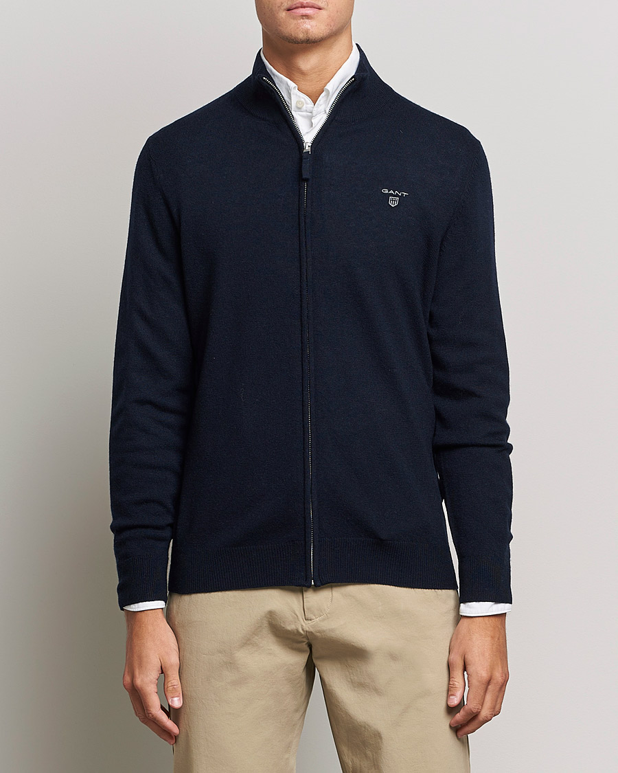 Men | Sweaters & Knitwear | GANT | Lambswool Full Zip Marine