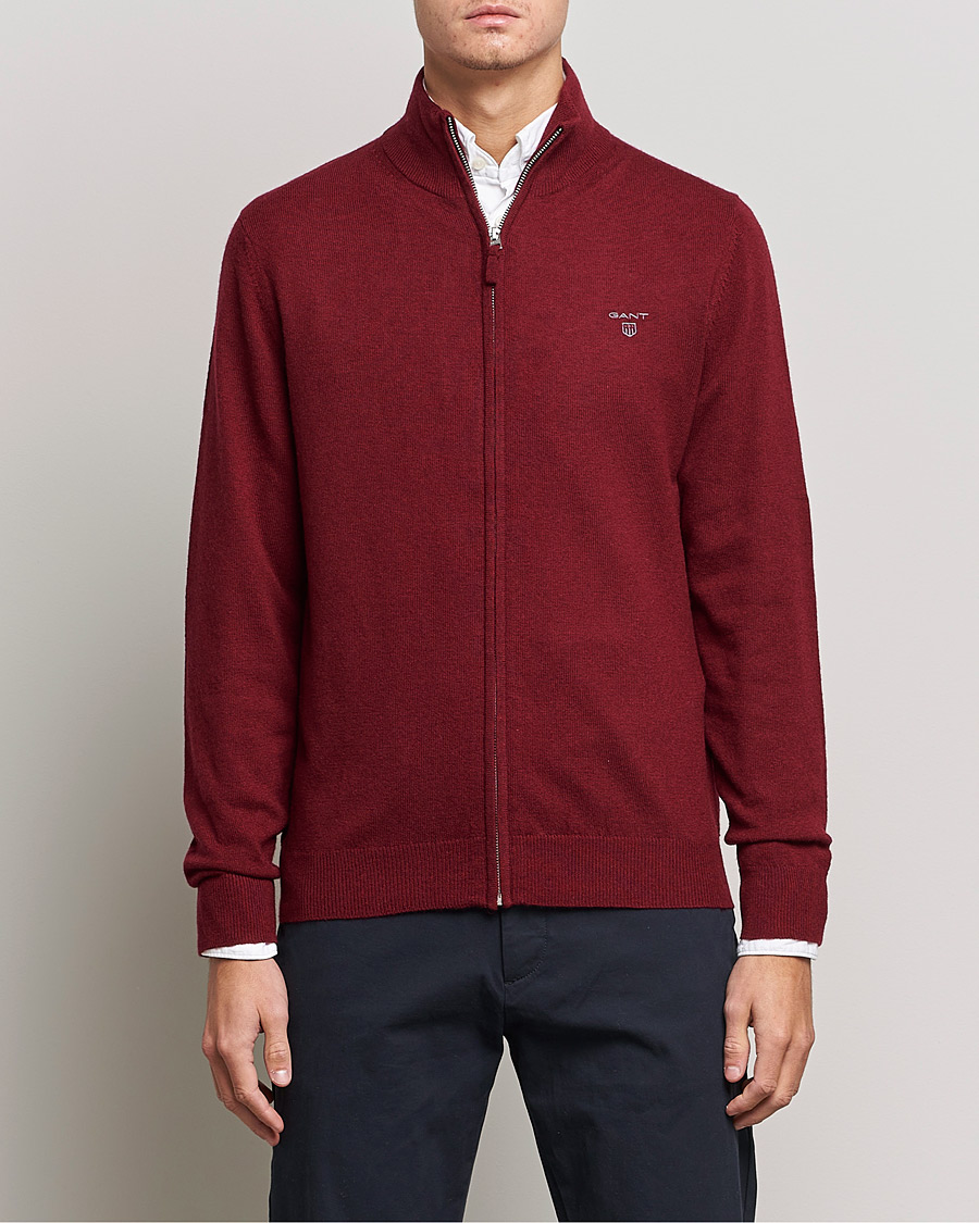 Men | Sweaters & Knitwear | GANT | Lambswool Full Zip Plumed Red