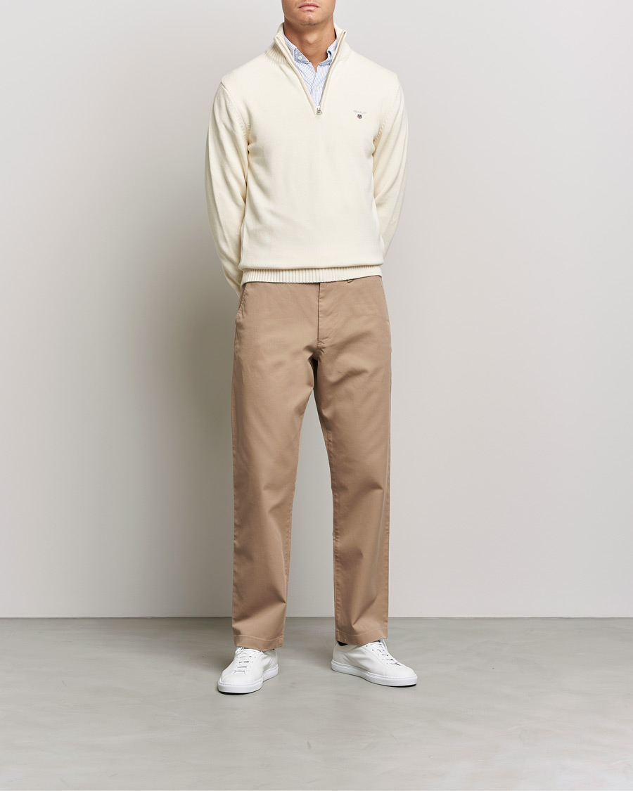 Men | Sweaters & Knitwear | GANT | Cotton Half Zip Cream