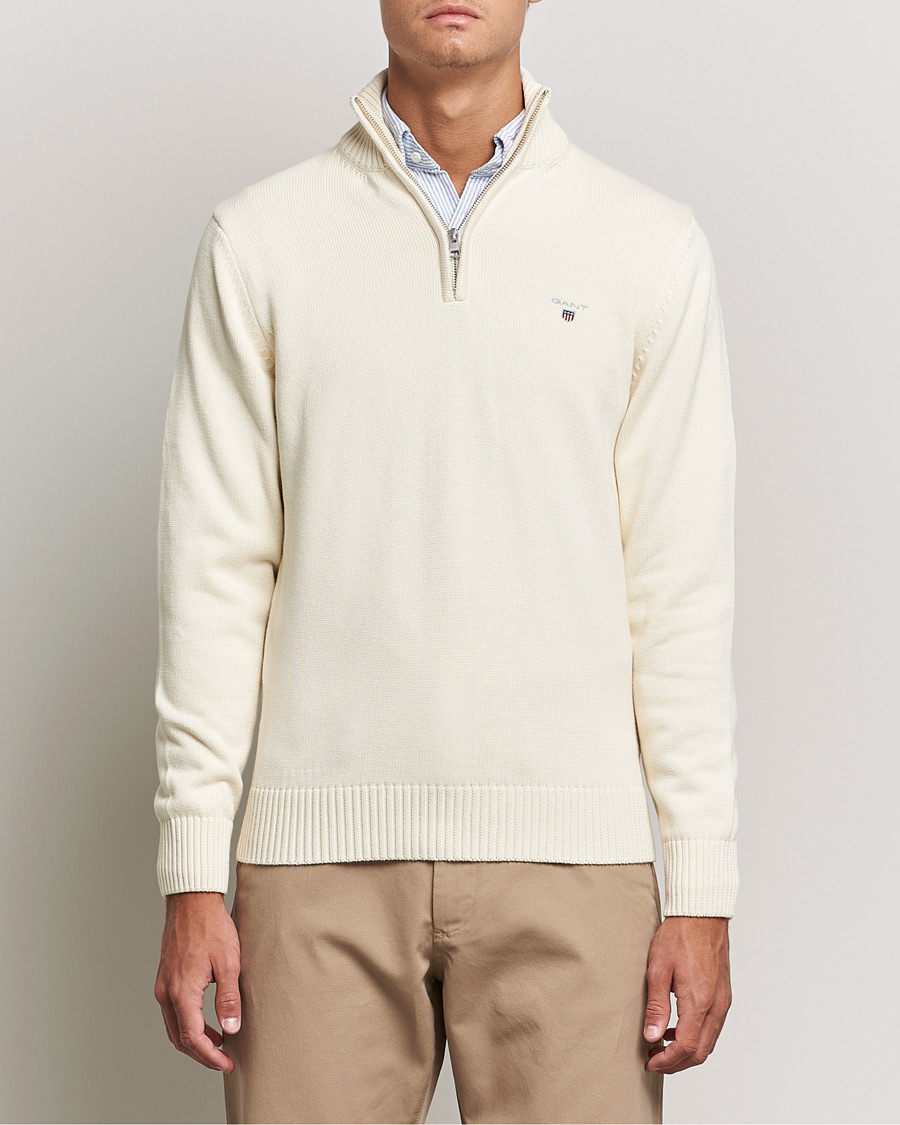Men | Sweaters & Knitwear | GANT | Cotton Half Zip Cream