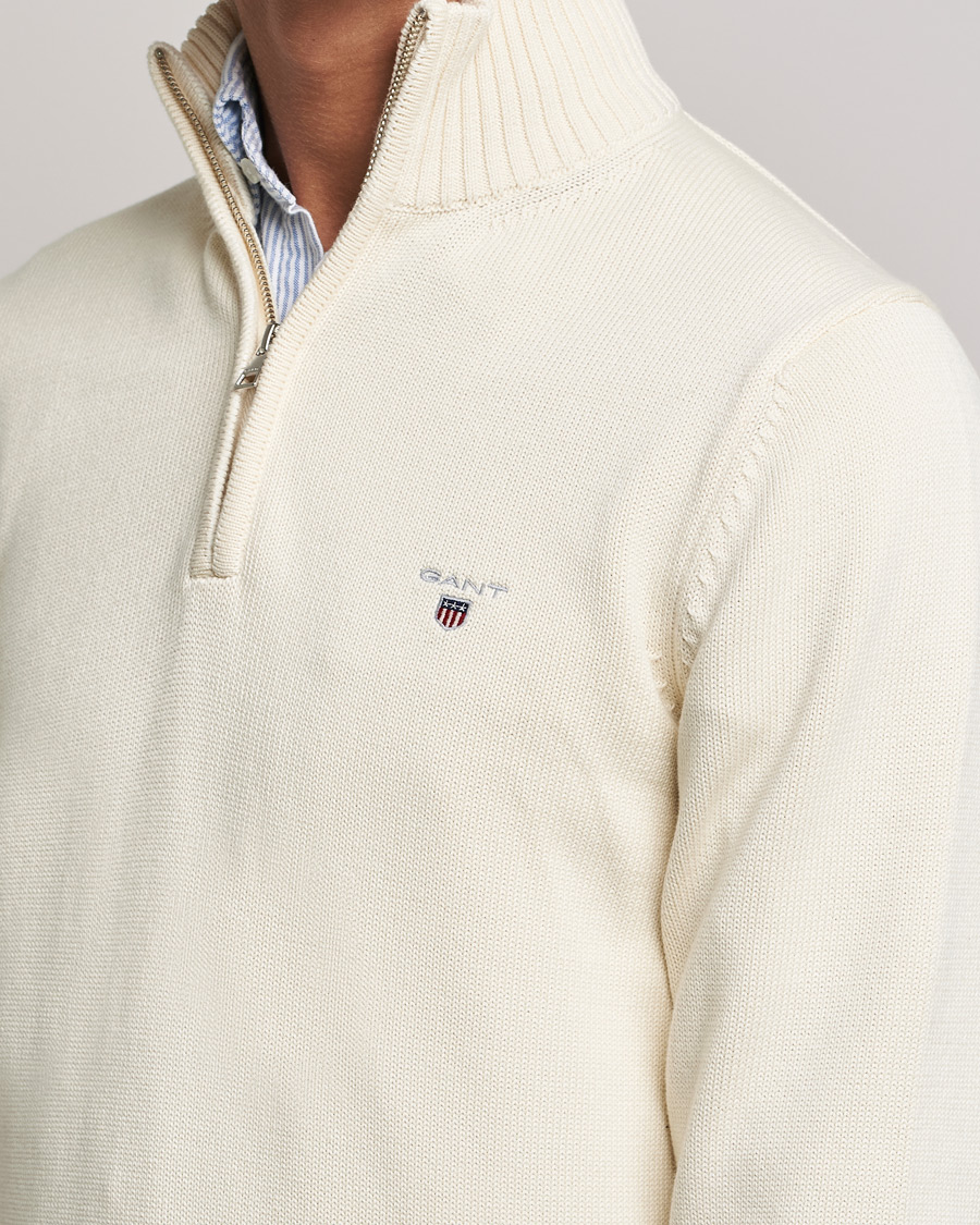 Men | Sweaters & Knitwear | GANT | Cotton Half Zip Cream