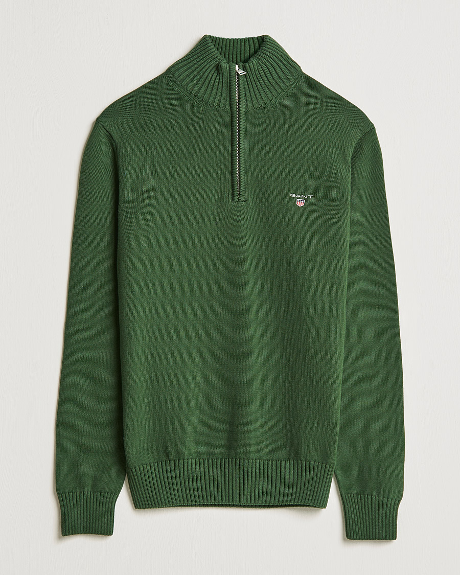 GANT Classic Cotton Half-zip Sweater in Green for Men Mens Clothing Sweaters and knitwear Zipped sweaters 
