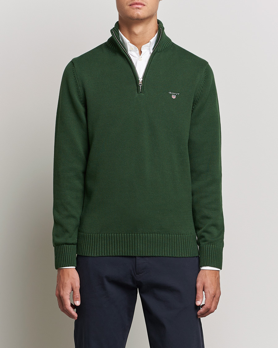 Men | Sweaters & Knitwear | GANT | Cotton Half Zip Storm Green