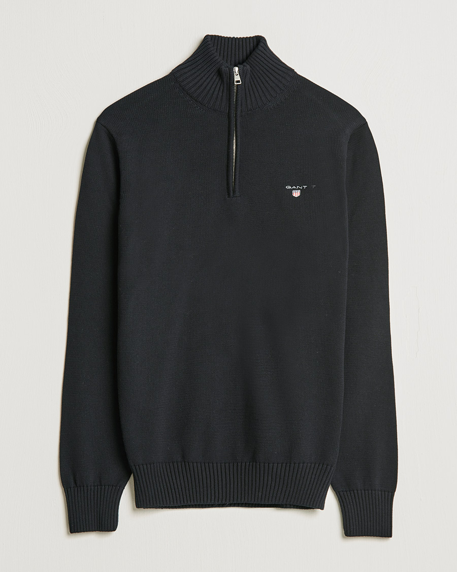 Men | Sweaters & Knitwear | GANT | Cotton Half Zip Black