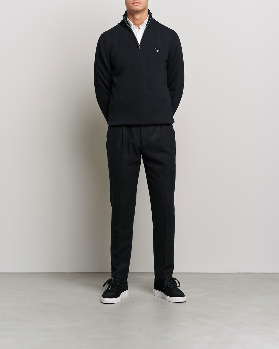 Men | Sweaters & Knitwear | GANT | Cotton Half Zip Black