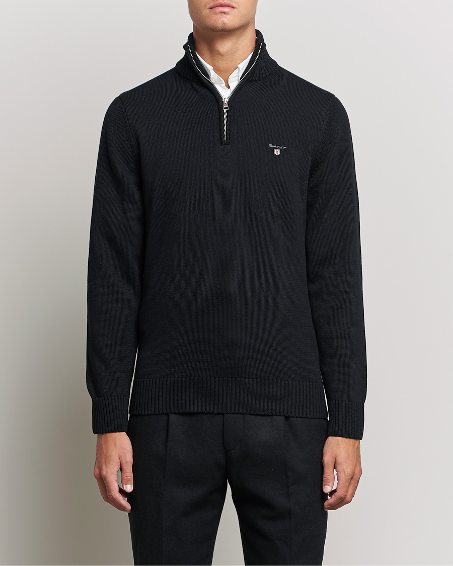 Men | Sweaters & Knitwear | GANT | Cotton Half Zip Black