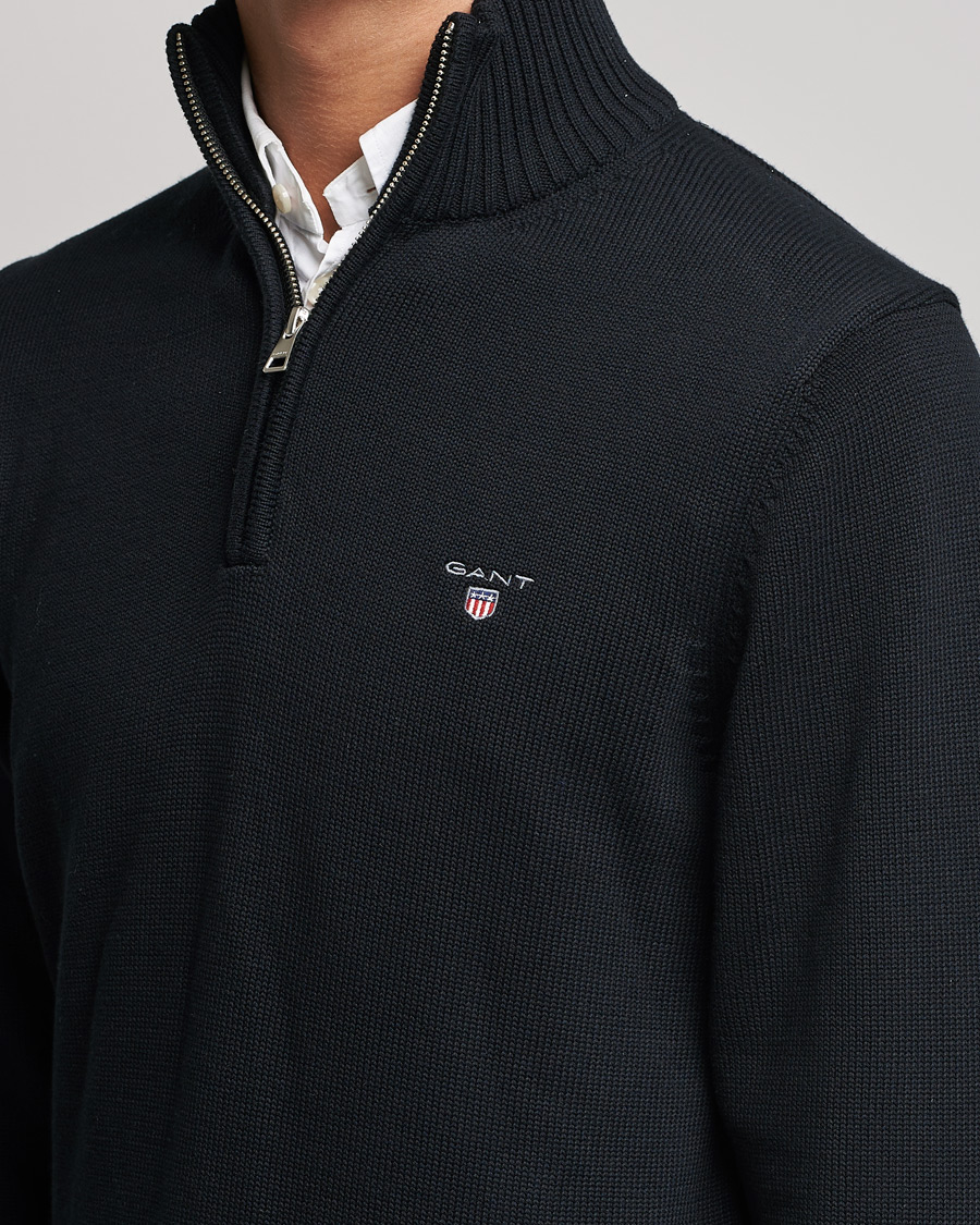 Men | Sweaters & Knitwear | GANT | Cotton Half Zip Black