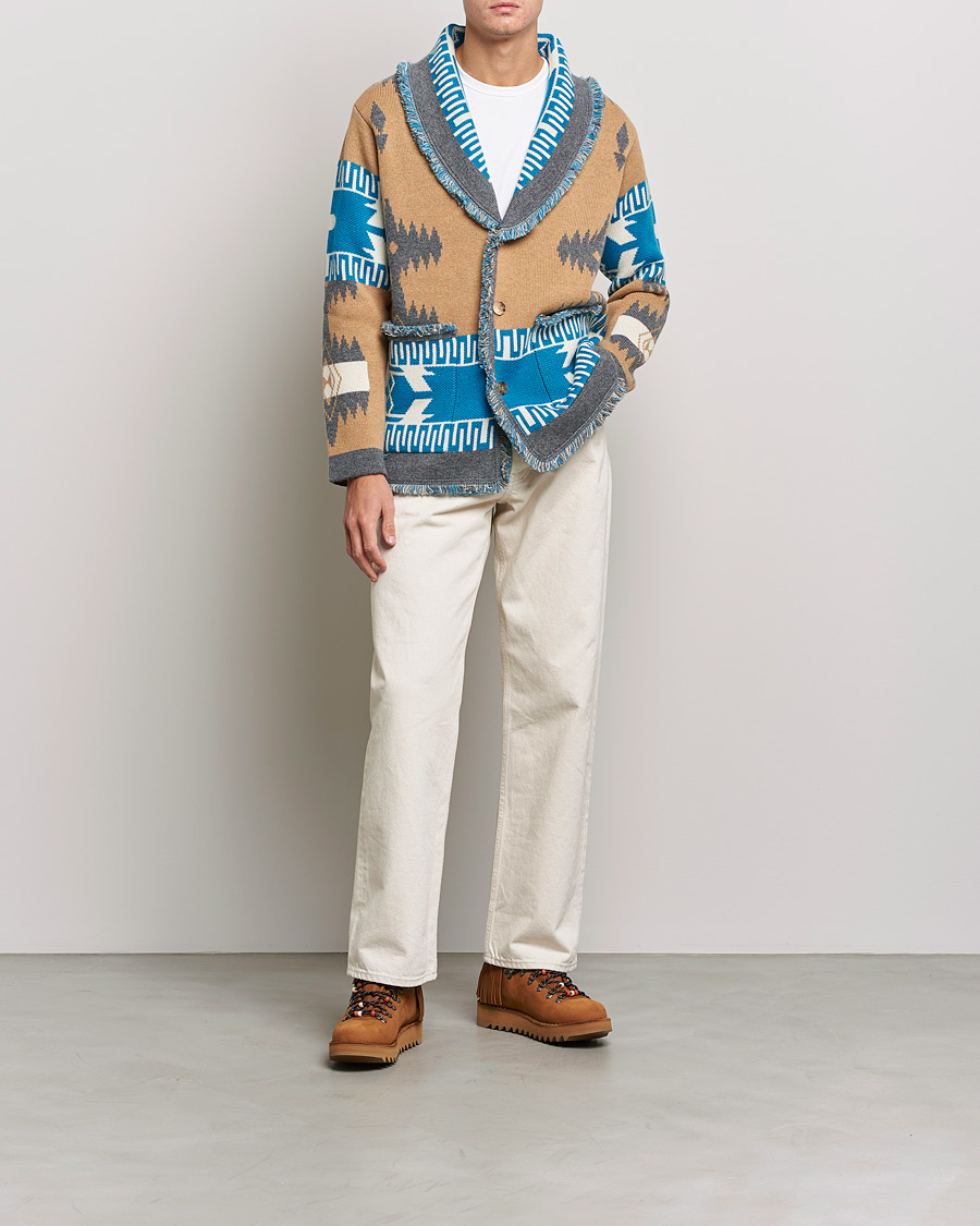 Men | Sweaters & Knitwear | Alanui | Icon Cashmere Jacquard Cardigan Camel/Blue