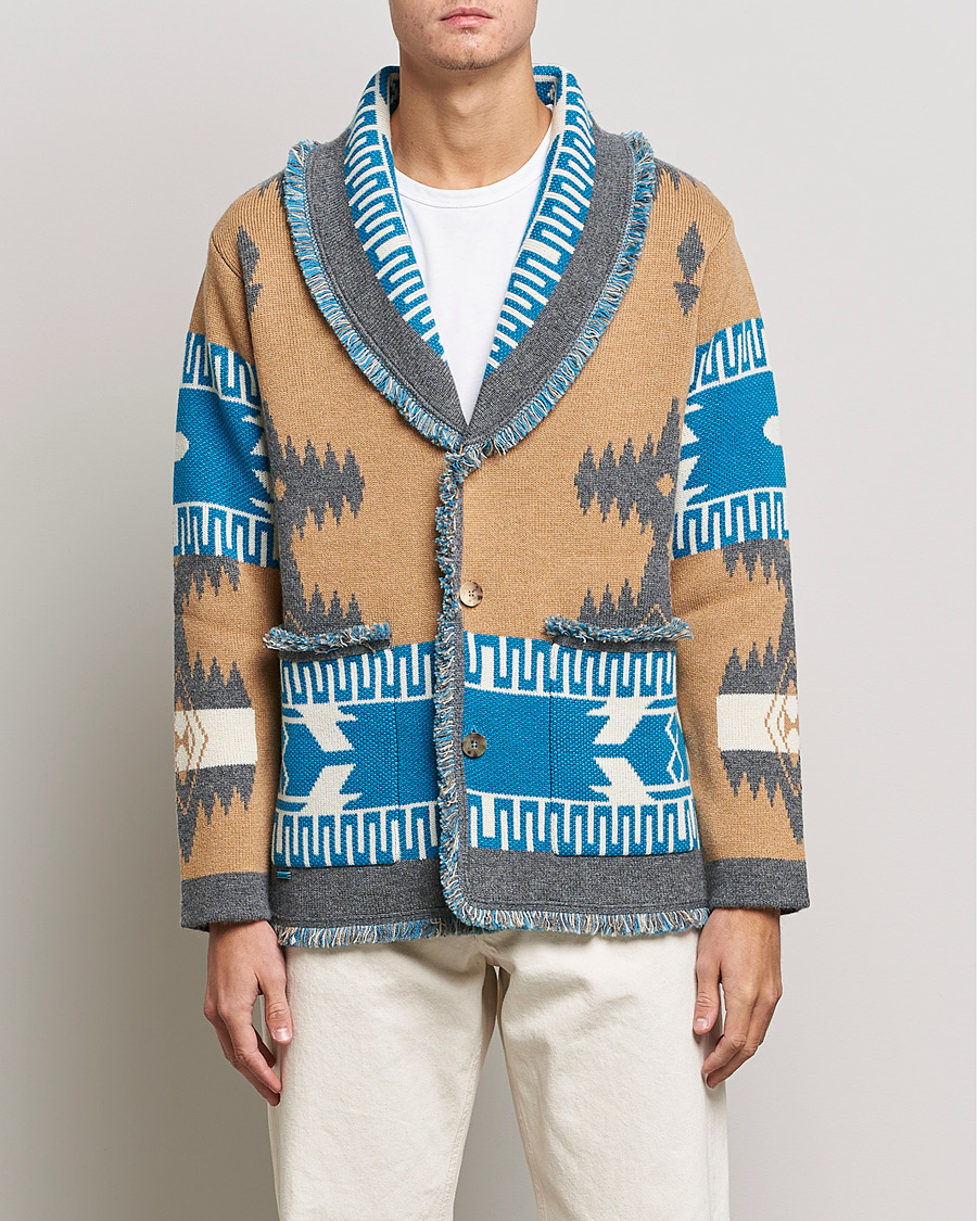 Men | Sweaters & Knitwear | Alanui | Icon Cashmere Jacquard Cardigan Camel/Blue