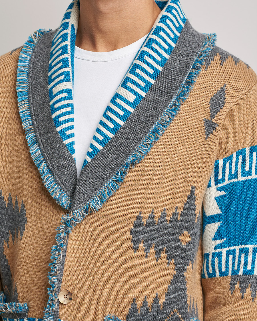 Men | Sweaters & Knitwear | Alanui | Icon Cashmere Jacquard Cardigan Camel/Blue