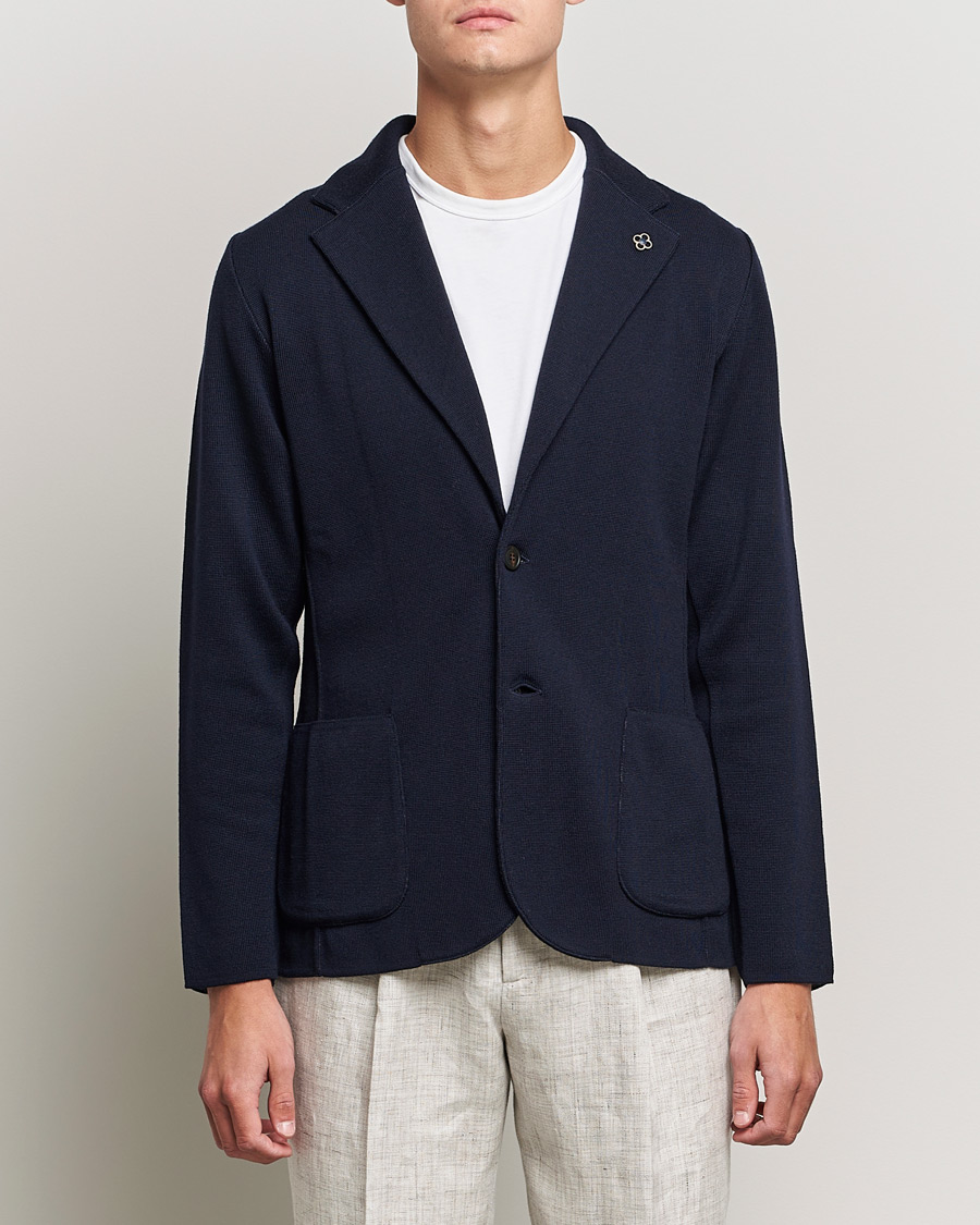 Men | Knitted Blazers | Lardini | Knitted Wool Blazer Navy