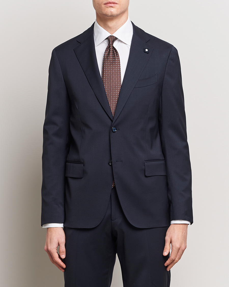 Lardini Two Button Wool Blazer Navy at CareOfCarl.com
