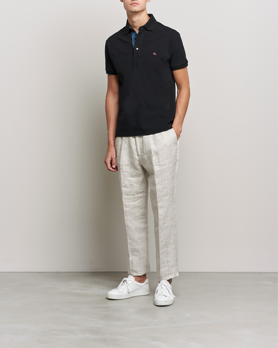 Men | Polo Shirts | Etro | Short Sleeve Contrast Paisley Polo Black