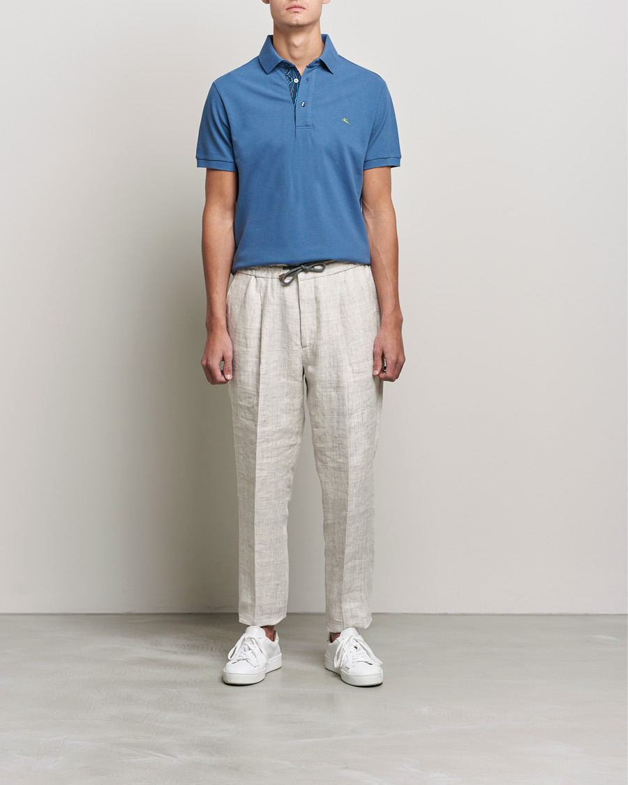 Men | Polo Shirts | Etro | Short Sleeve Contrast Paisley Polo Blue