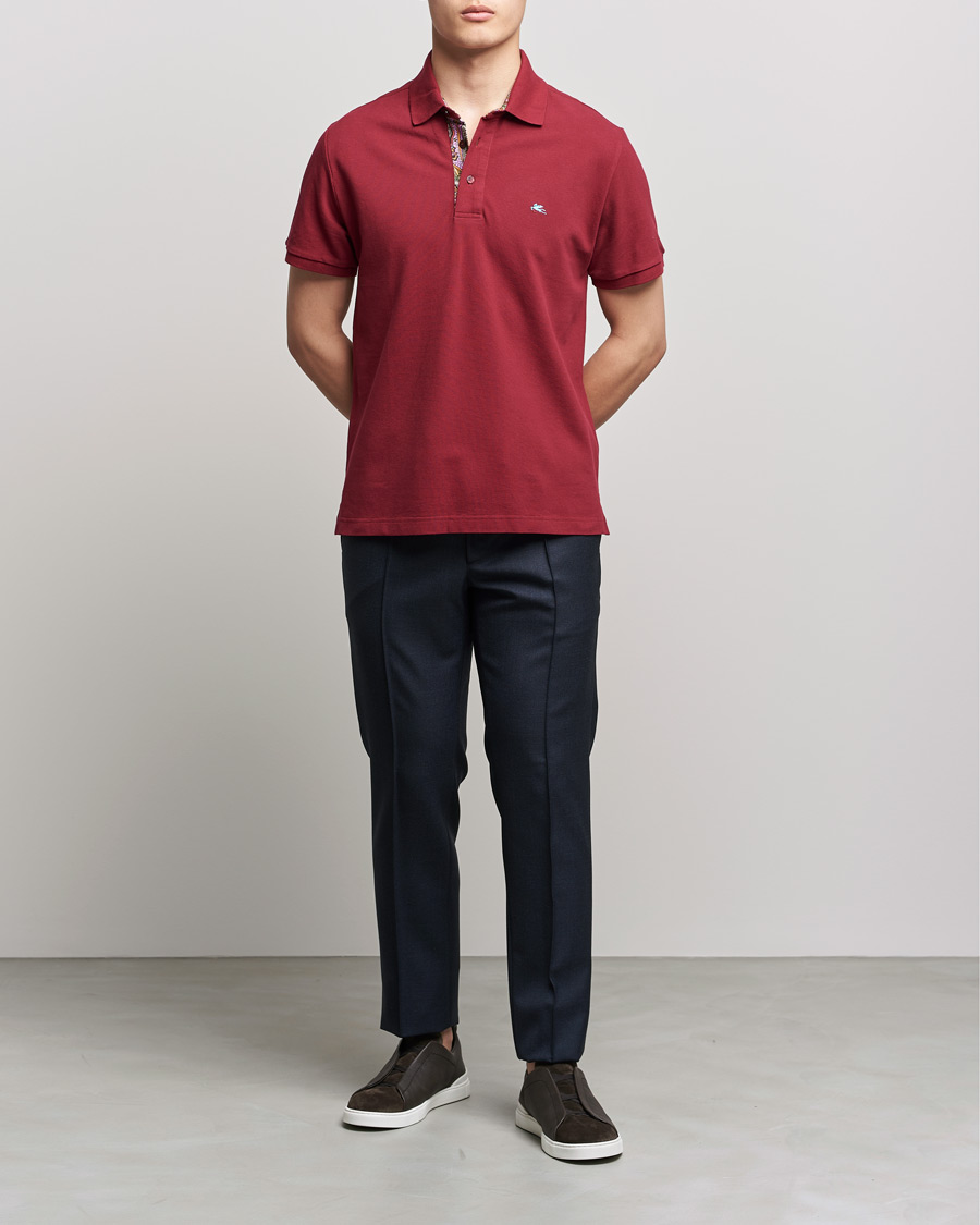 Men | Polo Shirts | Etro | Short Sleeve Contrast Paisley Polo Burgundy