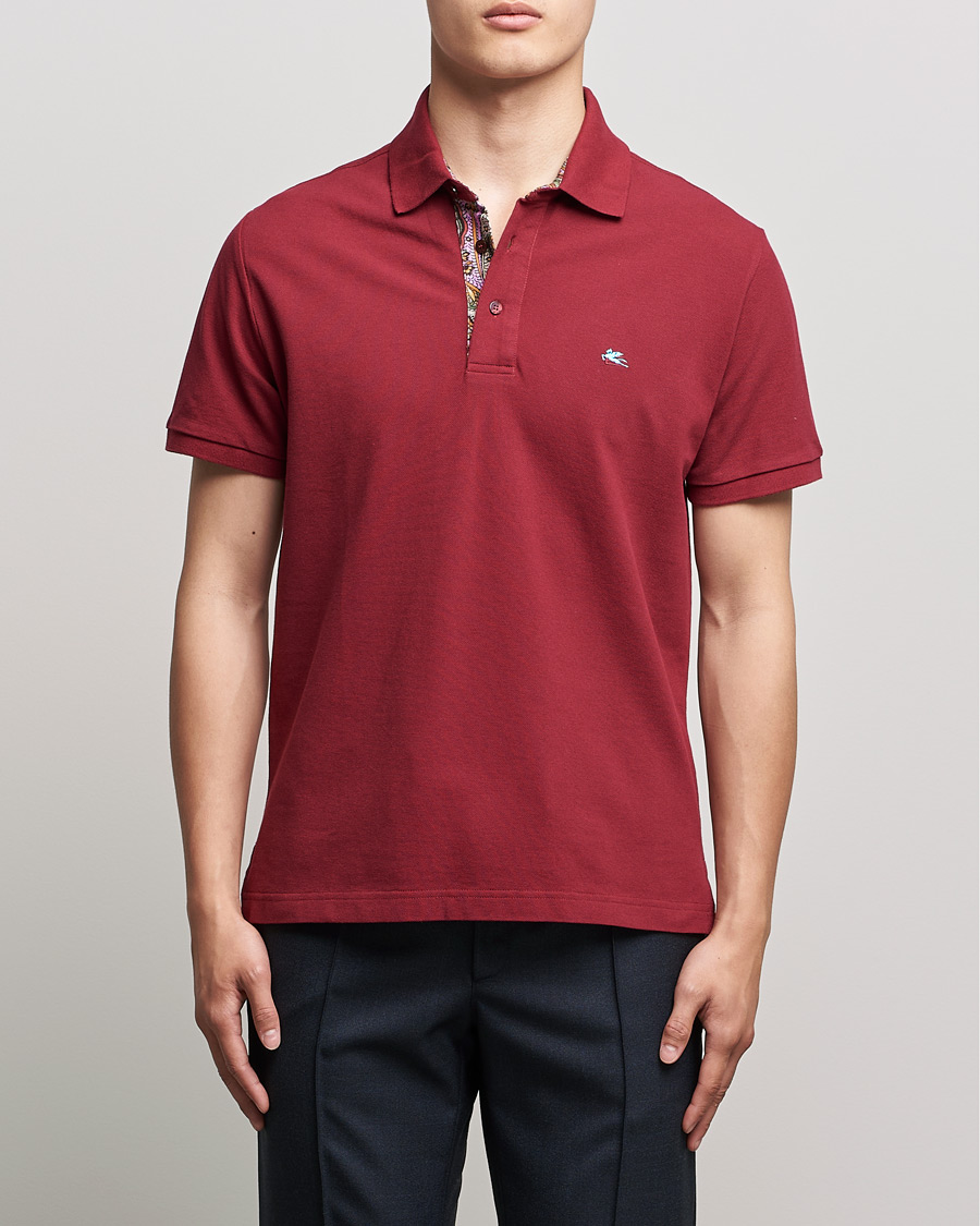 Men | Polo Shirts | Etro | Short Sleeve Contrast Paisley Polo Burgundy
