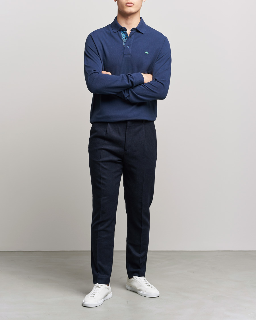 Men | Sweaters & Knitwear | Etro | Long Sleeve Contrast Paisley Polo Navy