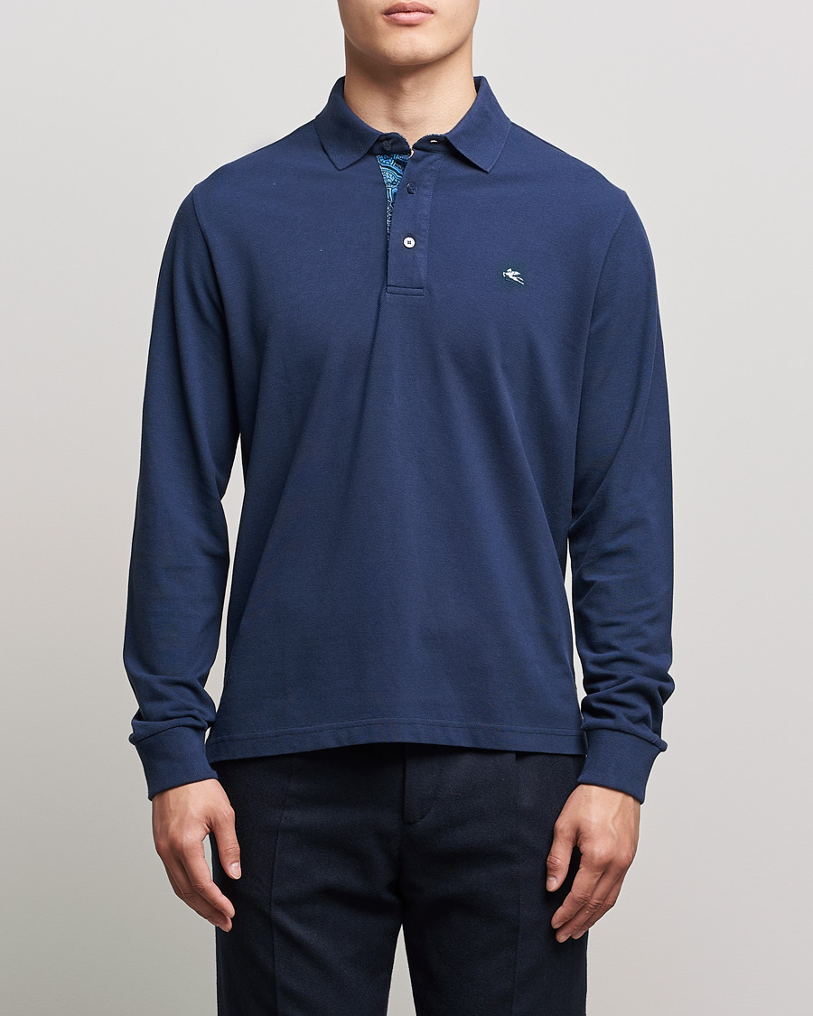 Men | Sweaters & Knitwear | Etro | Long Sleeve Contrast Paisley Polo Navy