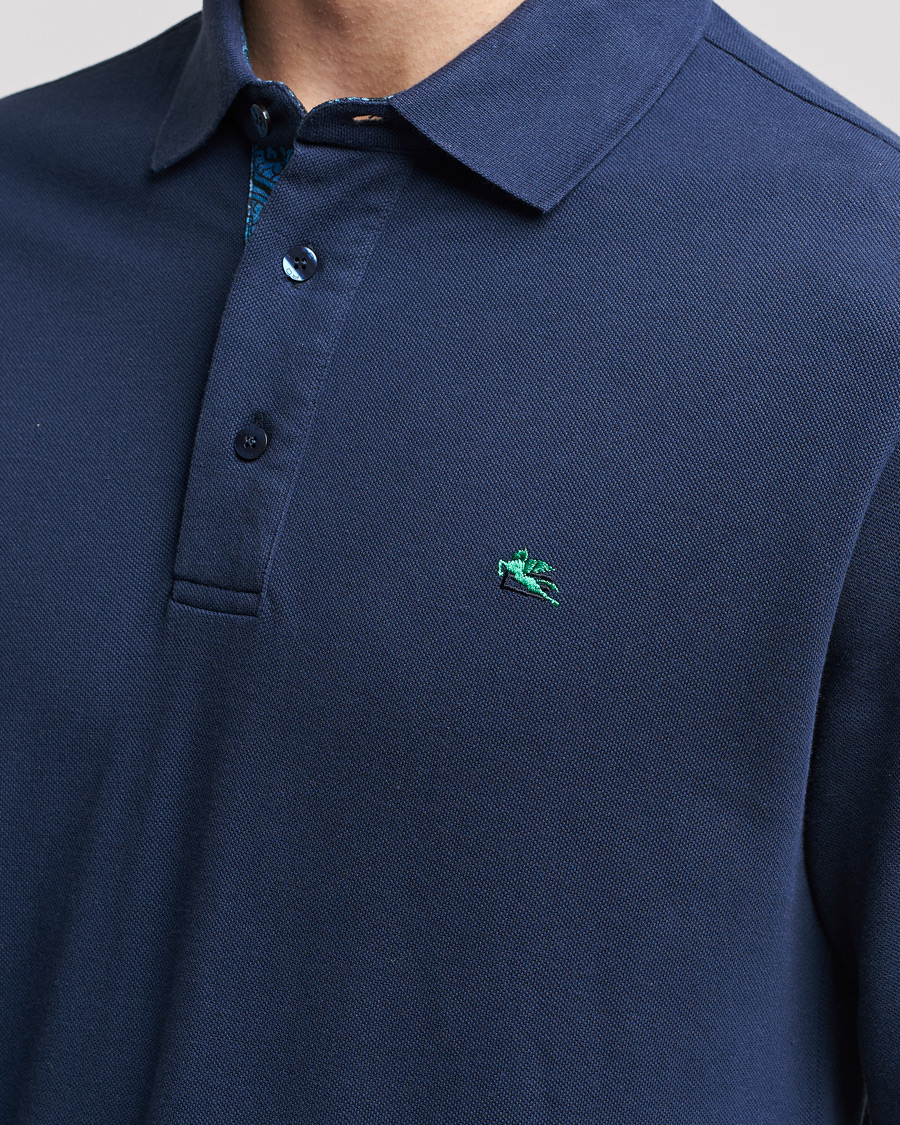 Men | Sweaters & Knitwear | Etro | Long Sleeve Contrast Paisley Polo Navy