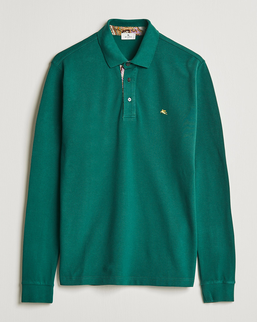 Men |  | Etro | Long Sleeve Contrast Paisley Polo Emerald