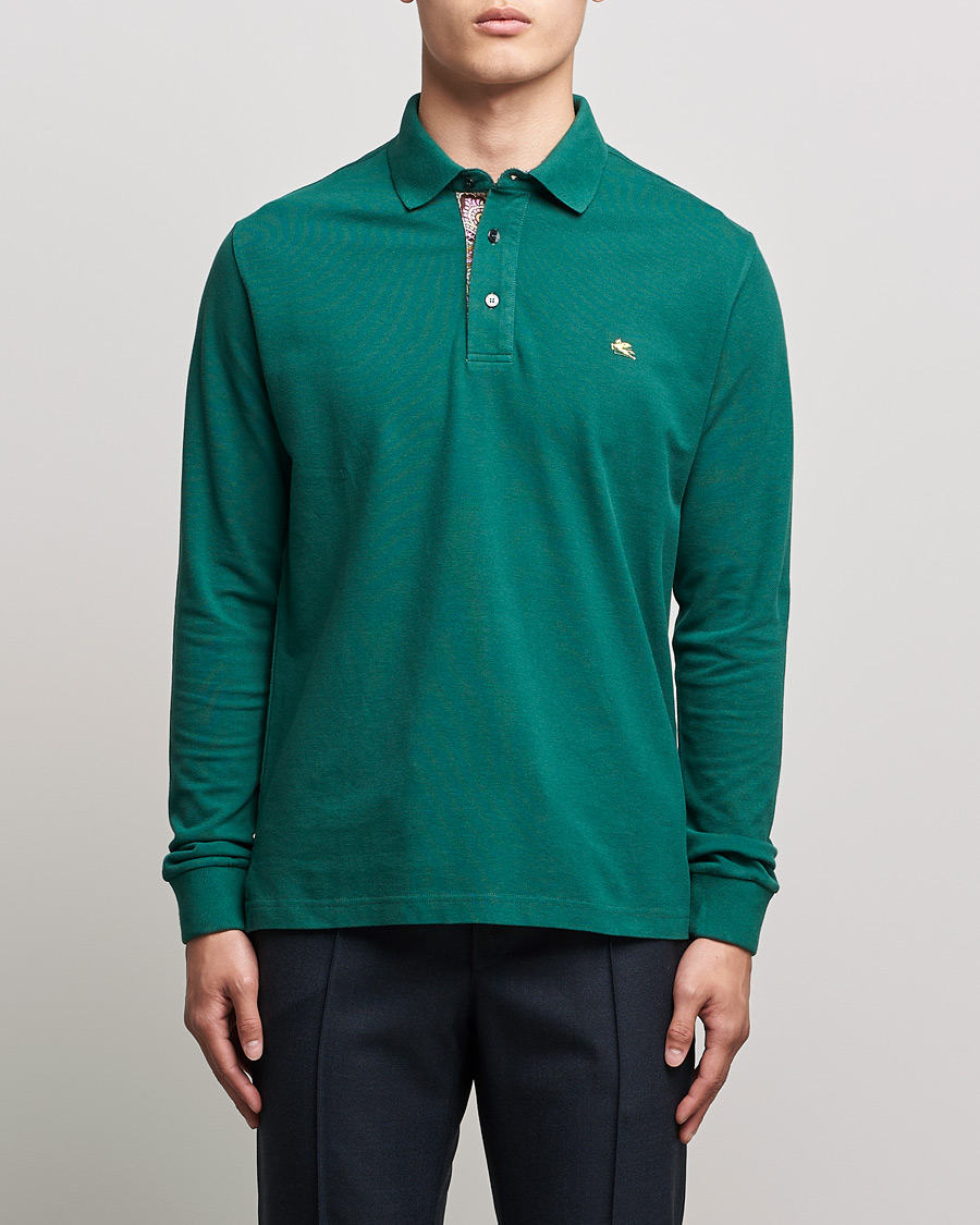 Men | Sweaters & Knitwear | Etro | Long Sleeve Contrast Paisley Polo Emerald