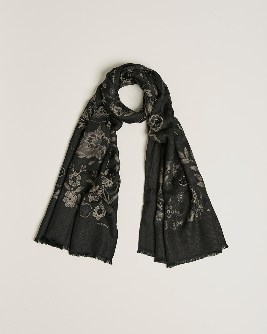 Men | Etro Floral Jacquard Scarf Black | Etro | Floral Jacquard Scarf Black