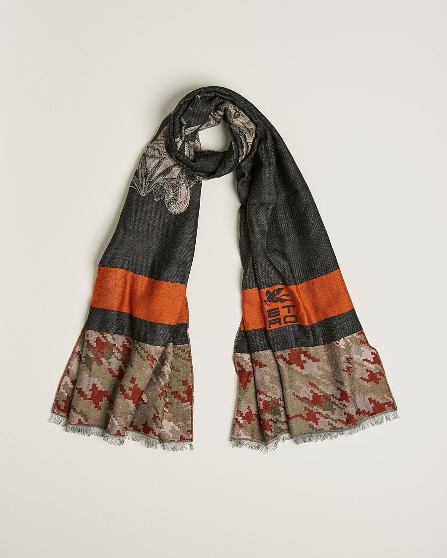 Men | Etro Houndstooth Jacquard Scarf Black/Orange | Etro | Houndstooth Jacquard Scarf Black/Orange