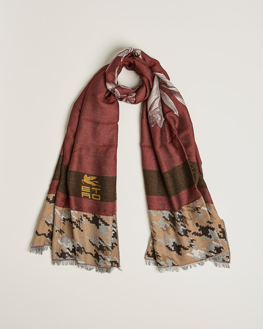 Men | Etro Houndstooth Jacquard Scarf Burgundy/Brown | Etro | Houndstooth Jacquard Scarf Burgundy/Brown