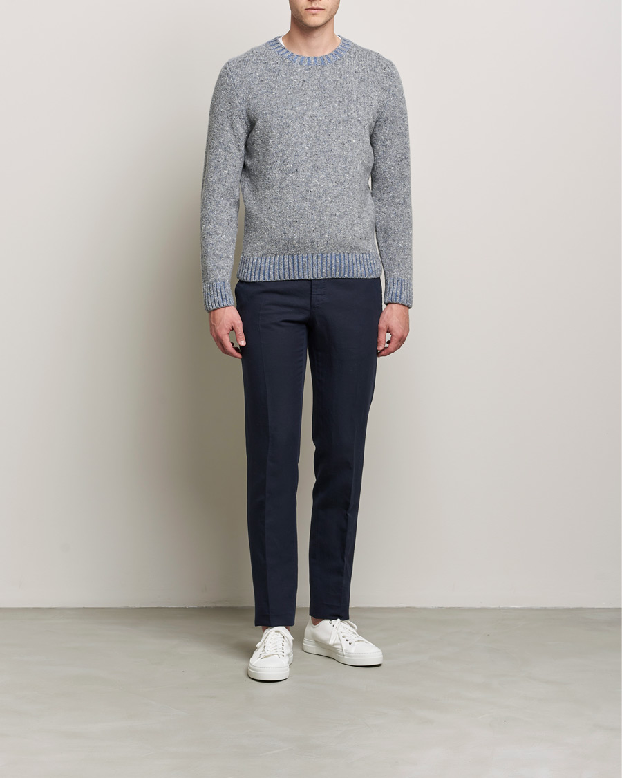 Men | Sweaters & Knitwear | Inis Meáin | Wool/Cashmere Crew Neck Grey/Blue