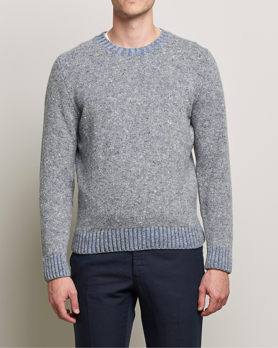 Men | Sweaters & Knitwear | Inis Meáin | Wool/Cashmere Crew Neck Grey/Blue