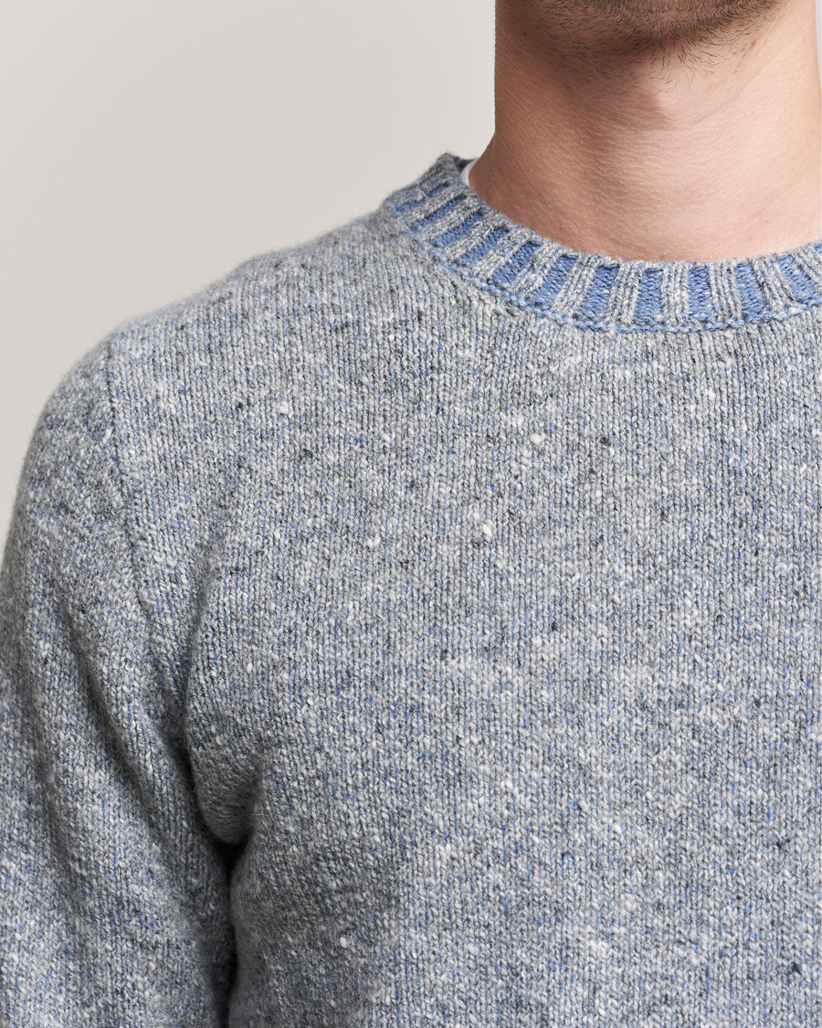Men | Sweaters & Knitwear | Inis Meáin | Wool/Cashmere Crew Neck Grey/Blue