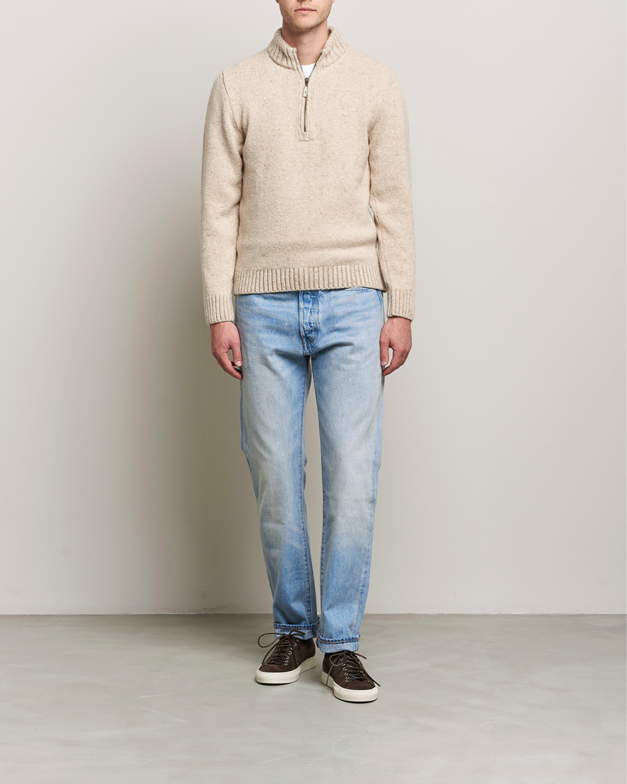 Inis Meáin Wool/Cashmere Half Zip Beige at CareOfCarl.com