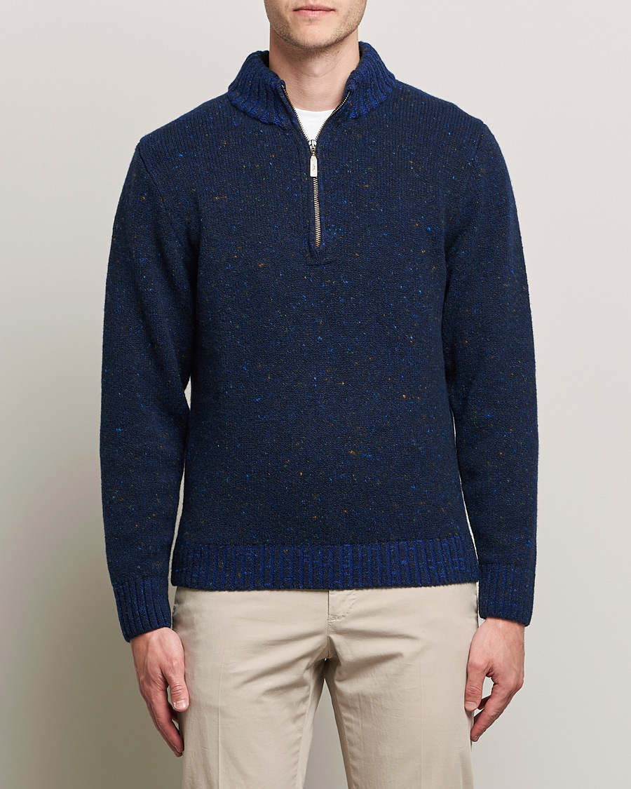 Men | Sweaters & Knitwear | Inis Meáin | Wool/Cashmere Half Zip Navy