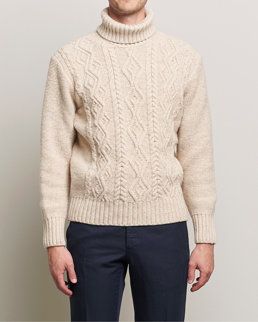Men | Sweaters & Knitwear | Inis Meáin | Wool/Cashmere Aran Turtleneck Beige
