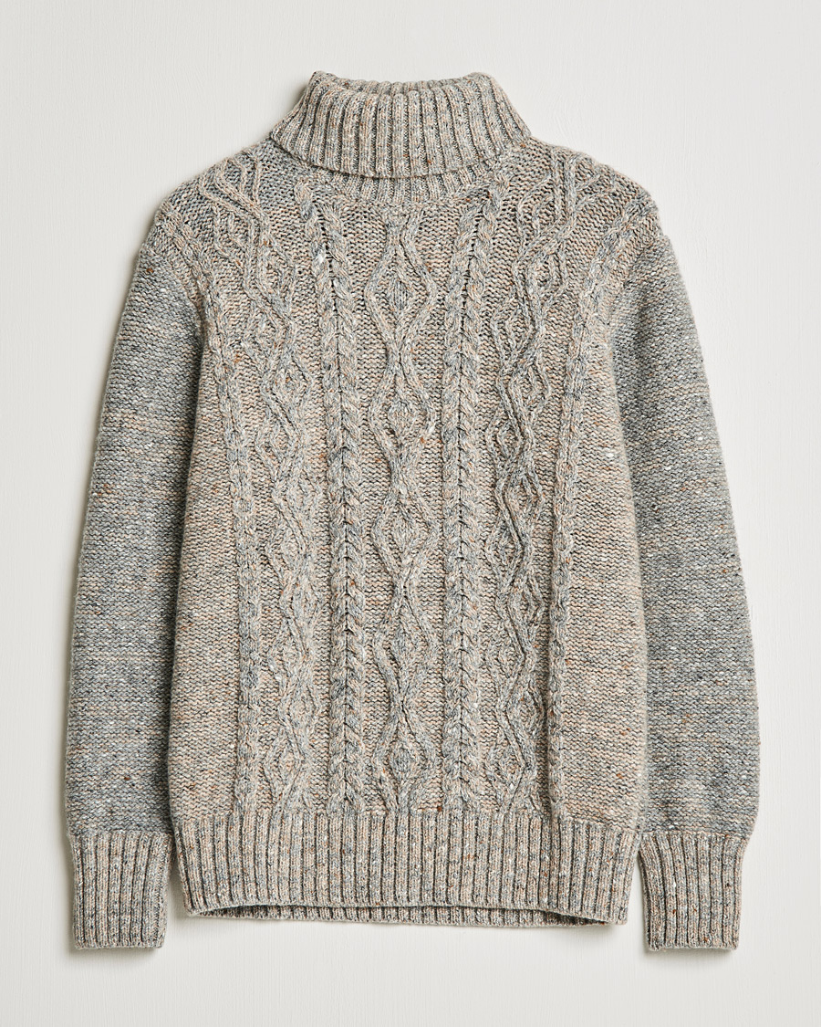 Inis Meáin Wool/Cashmere Aran Turtleneck Grey at CareOfCarl.com