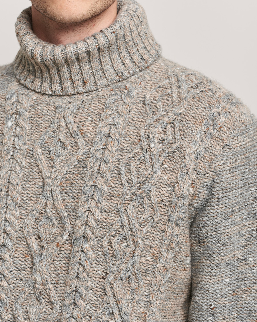 Inis Meáin Wool/Cashmere Aran Turtleneck Grey at CareOfCarl.com