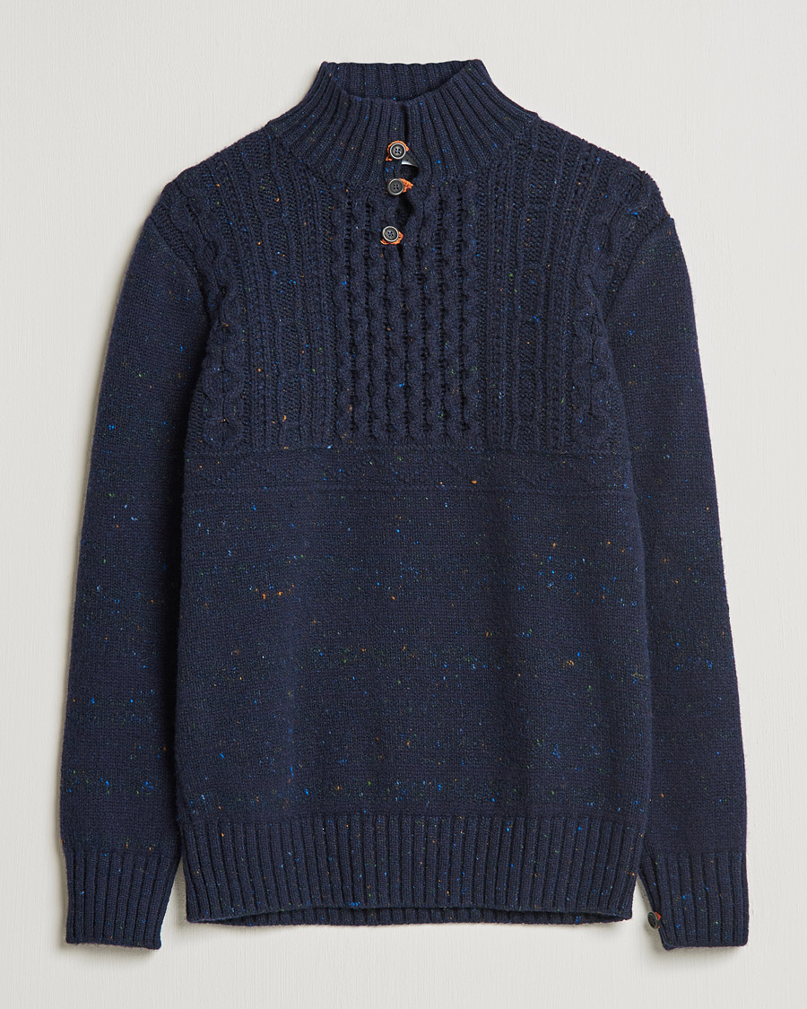 Men | Sweaters & Knitwear | Inis Meáin | Wool/Cashmere Máirtín Beag Galánta Button Neck Navy