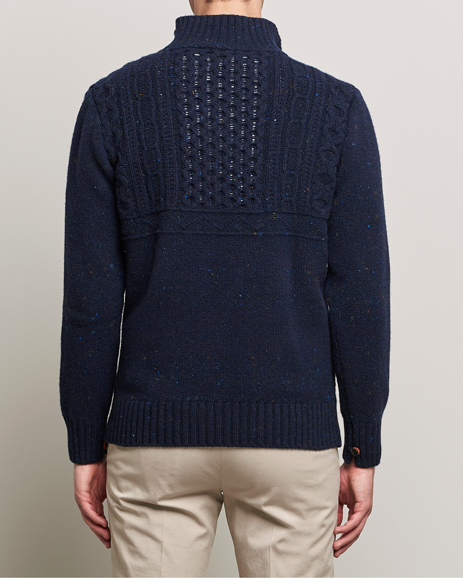 Men | Sweaters & Knitwear | Inis Meáin | Wool/Cashmere Máirtín Beag Galánta Button Neck Navy