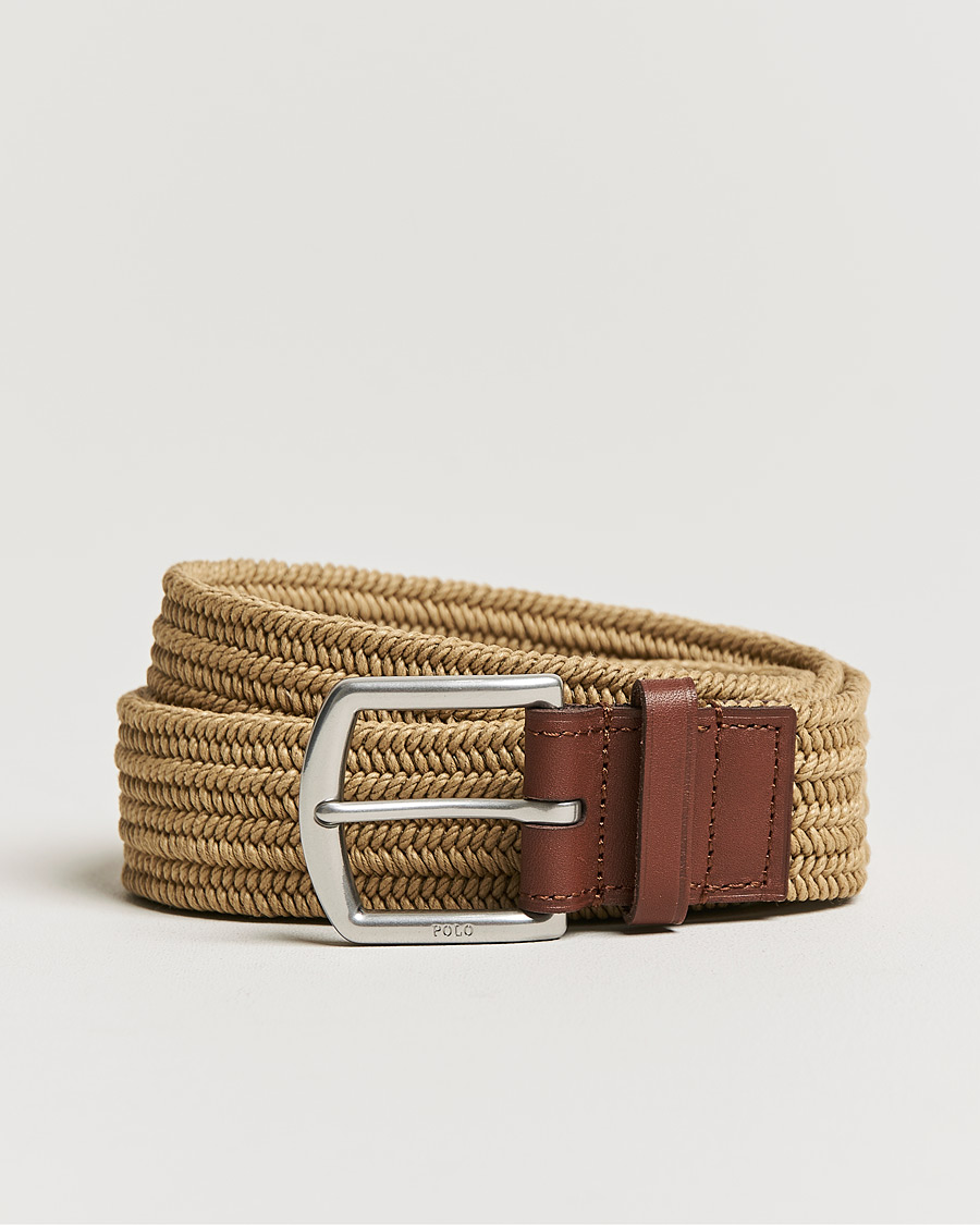 Men | Belts | Polo Ralph Lauren | Braided Cotton Elastic Belt Timber Brown