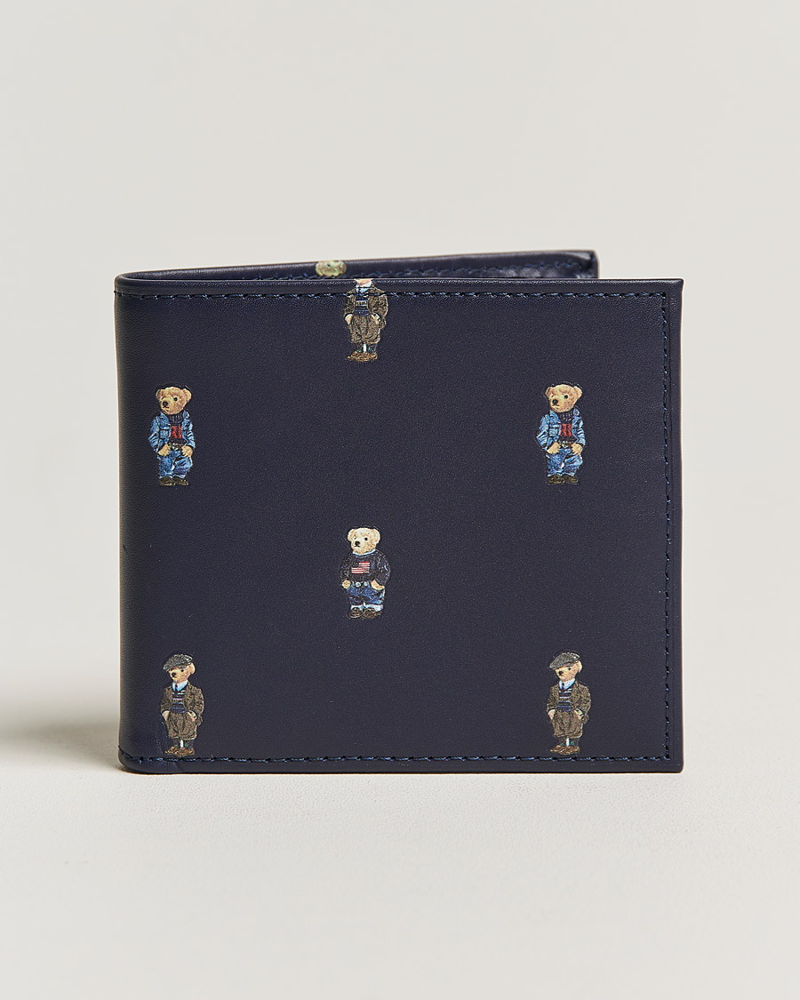 Men | Bi-fold & Zip Wallets | Polo Ralph Lauren | Printed Bear Leather Billfold Wallet Navy