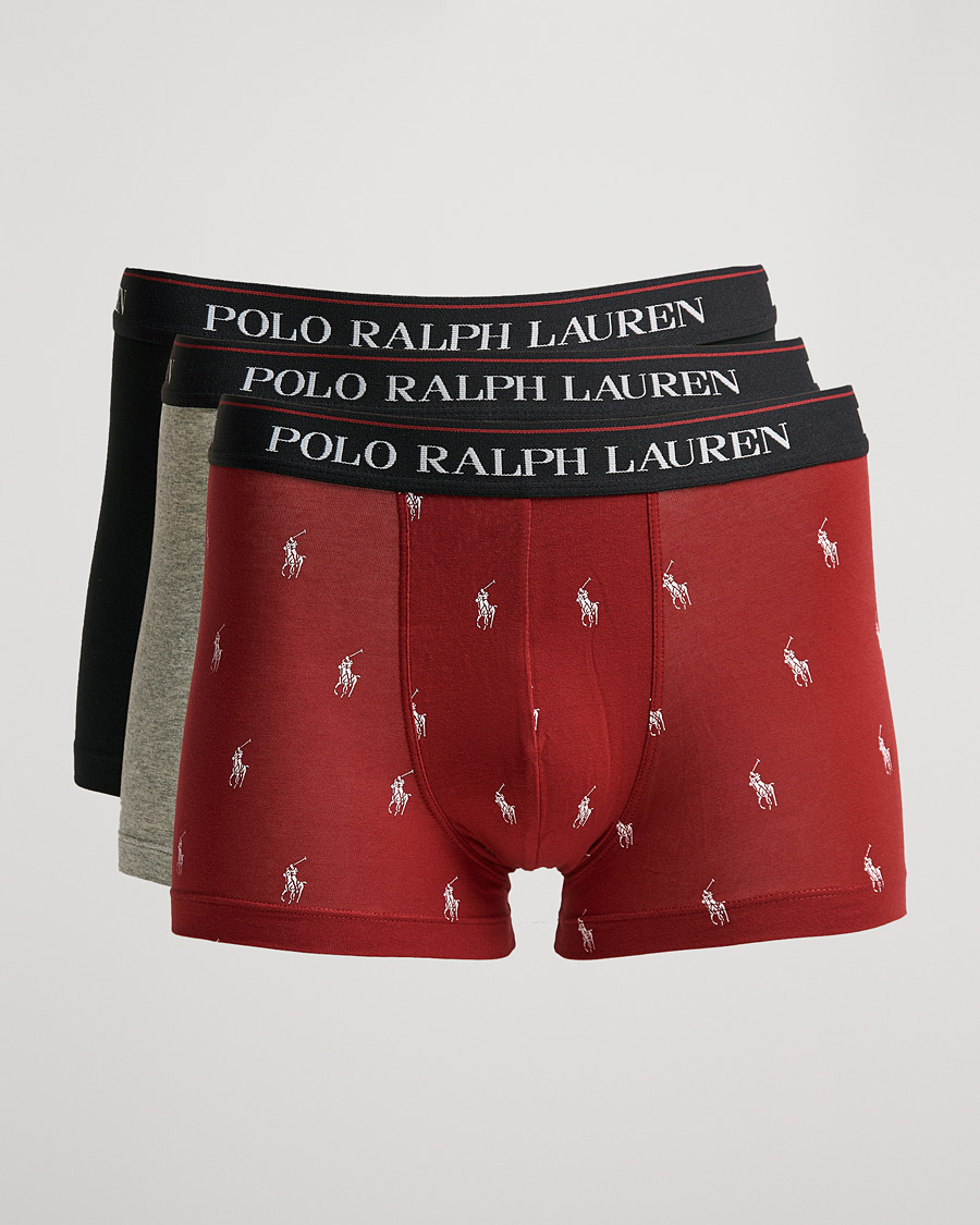 Men | Underwear & Socks | Polo Ralph Lauren | 3-Pack Trunk Grey/Red Pony/Black