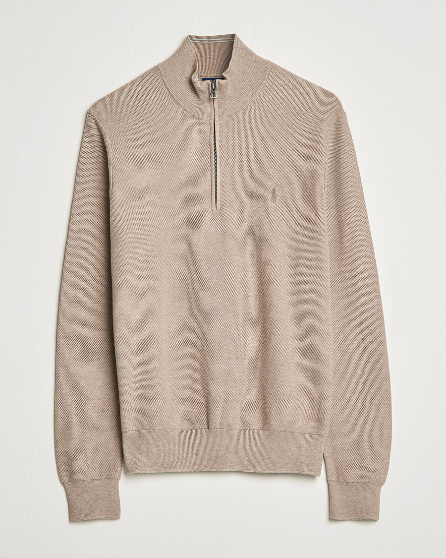 Men | Sweaters & Knitwear | Polo Ralph Lauren | Textured Half-Zip Honey Brown Heather