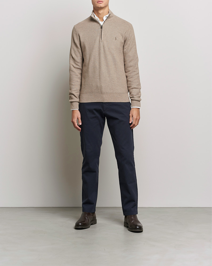 Men | Sweaters & Knitwear | Polo Ralph Lauren | Textured Half-Zip Honey Brown Heather