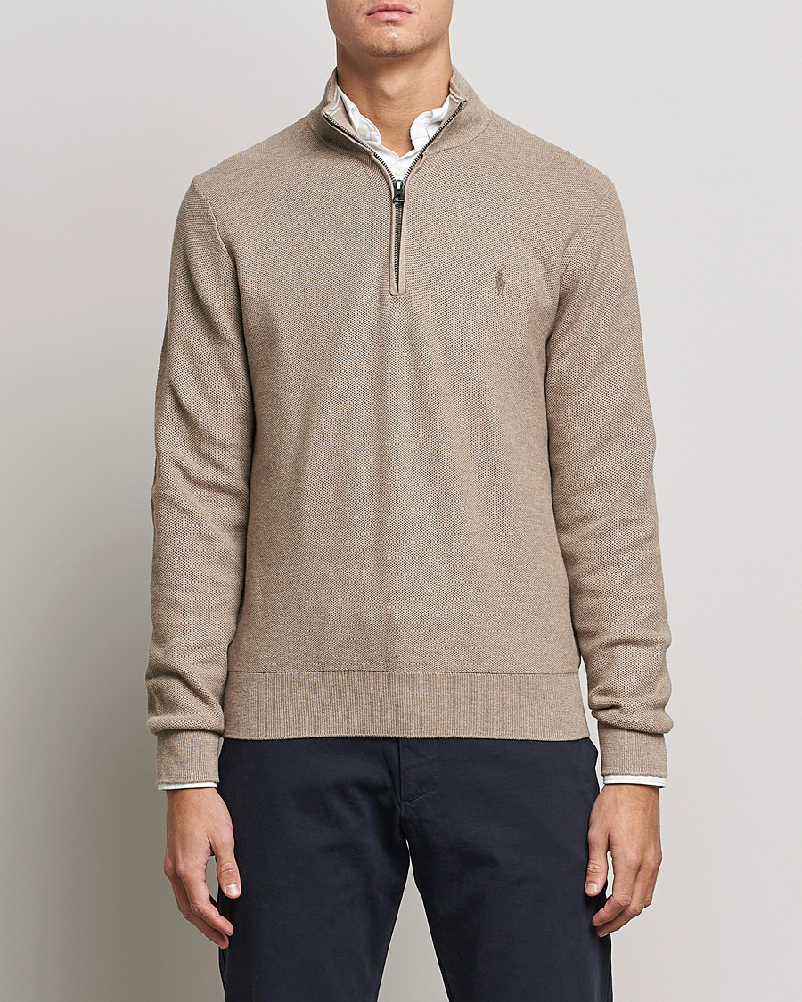 Men | Sweaters & Knitwear | Polo Ralph Lauren | Textured Half-Zip Honey Brown Heather