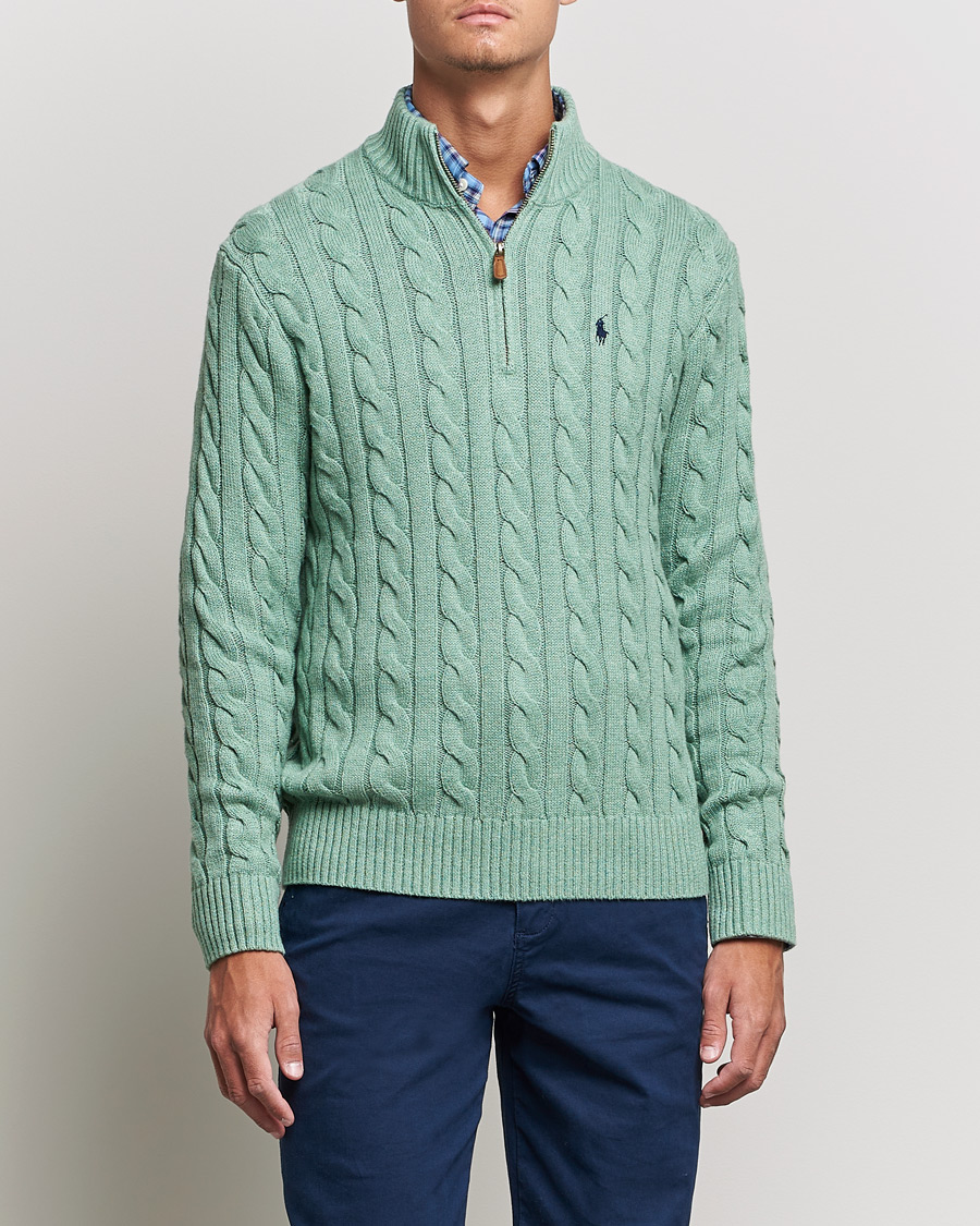 Men | Zip Throughs | Polo Ralph Lauren | Cotton Cable Half Zip Sweater Seafoam Heather